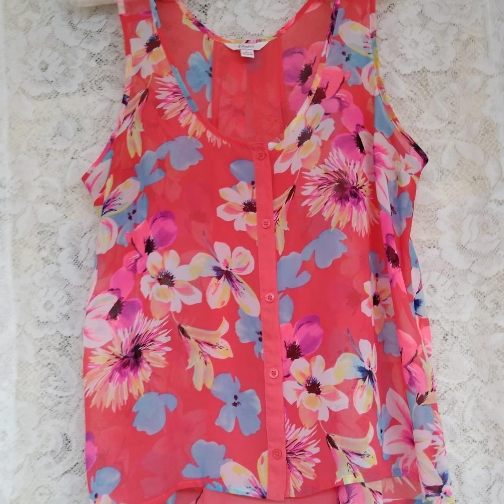 Lower price!Candies Sheer Floral Sleeveless Blouse
